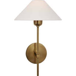 J. Randall Powers for Visual Comfort Signature Hackney Single Sconce in Hand-Rubbed Antique Brass with Linen Shade