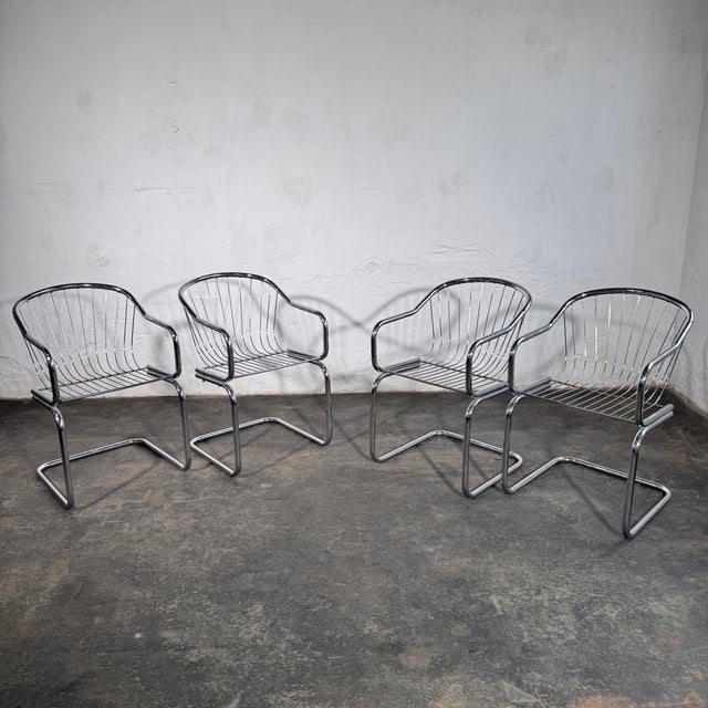 Cantilever Dining Chairs in the style of Gastone Rinaldi, 1980s, Set of 4 For Sale - Image 11 of 12
