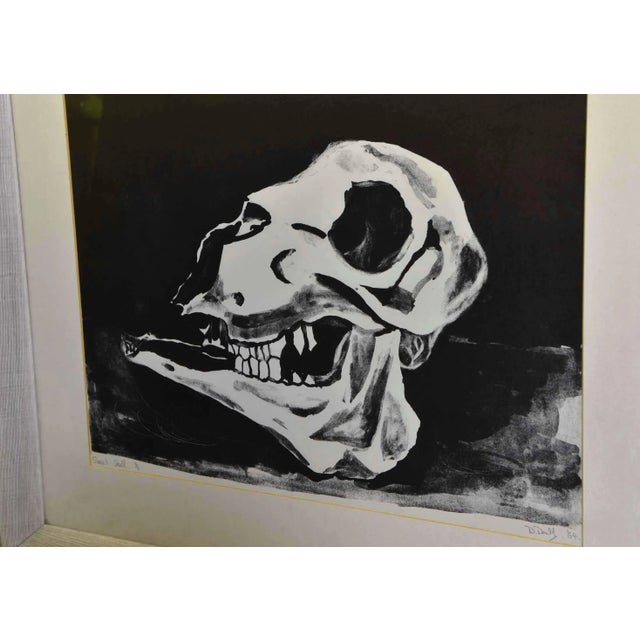 A signed print depicting a sheep's skull. 1964. Limited print run, this being 2 of 6. Original oak painted frame, there...