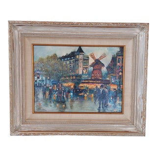 Vintage Original Signed B. Kline Oil Painting – Paris Moulin Rouge Street Scene – Framed – Impressionist Style For Sale