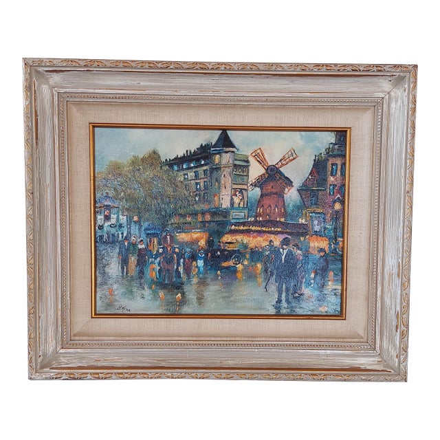 Vintage Original Signed B. Kline Oil Painting – Paris Moulin Rouge Street Scene – Framed – Impressionist Style For Sale