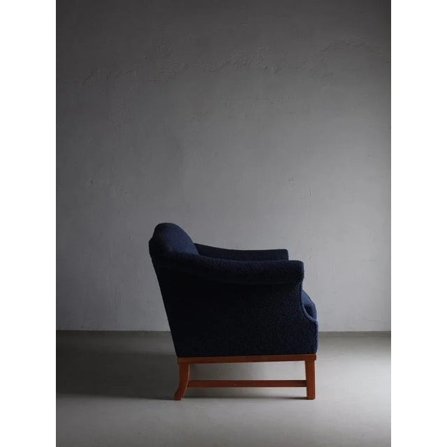 Navy Boucle Lounge Chair, Sweden, 1940s For Sale - Image 3 of 11
