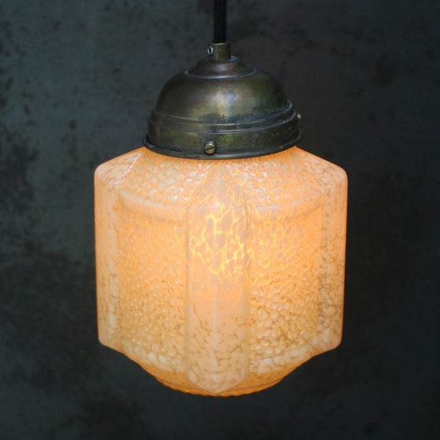 French Art Deco Yellow Reeded Clichy Glass Pendant Lamp For Sale - Image 4 of 6