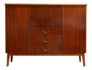 Vintage Swedish Mid-Century Modern Mahogany Cabinet Drop Leaf Desk Secretary