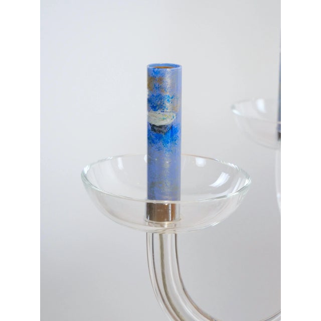 Monet Water Lilies Blue / Silvered Decoupage Glass Chandelier For Sale - Image 11 of 12