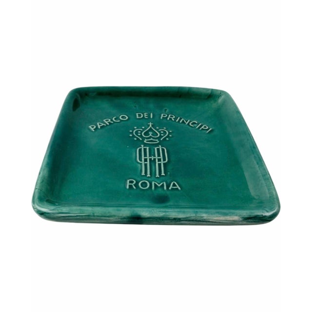 Vintage Parco Dei Principi Hotel Rome Italy Green Ceramic Ashtray Catchall Dish For Sale In Washington DC - Image 6 of 10