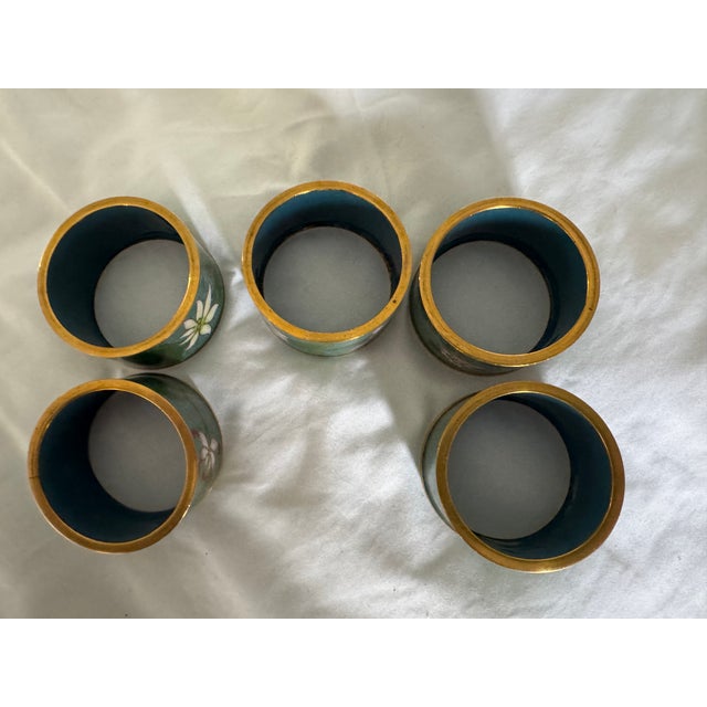 Vintage Cloisonné Napkin Rings Set of 5 For Sale - Image 4 of 5