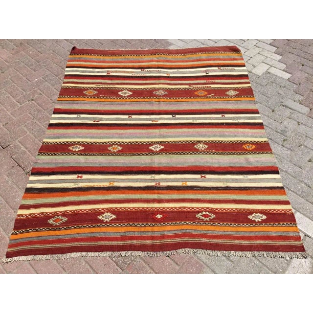 Vintage Striped Turkish Kilim Rug, 63" X 77" For Sale - Image 11 of 11
