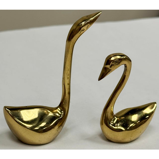 Mid 20th Century Brass Vintage Pair of Swans* For Sale - Image 5 of 5