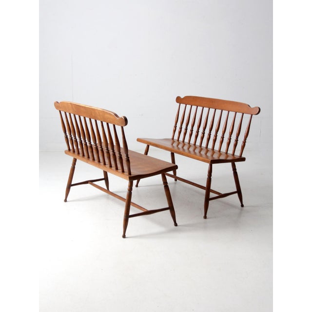 Mid-Century Colonial Revival Maplelux Maple Benches Pair For Sale - Image 12 of 18
