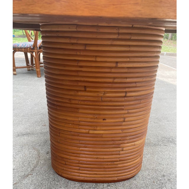 Vintage Rattan Base Paul Frankl Style Dining Table With Walnut Top For Sale In Dallas - Image 6 of 11