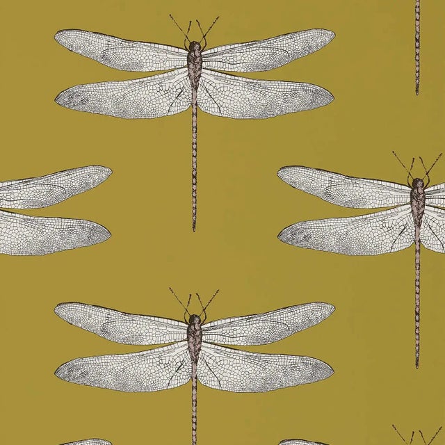 Harlequin Demoiselle Wallpaper in Ochre/Grape - a Sample For Sale