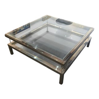 Coffee Table with Sliding Top in Chrome and Glass, 1970s For Sale