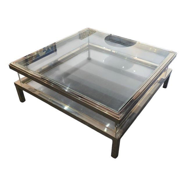 Coffee Table with Sliding Top in Chrome and Glass, 1970s For Sale