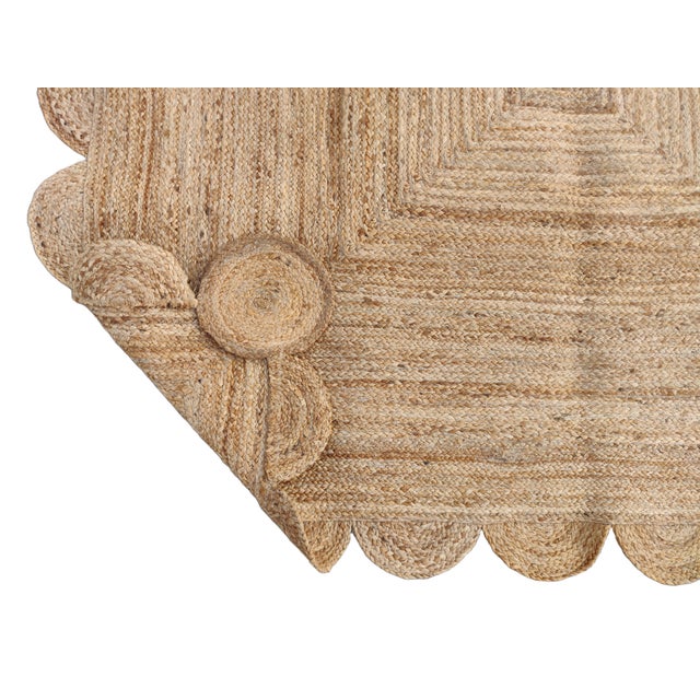 Casa Cosima Handmade Solid Natural Jute Scalloped Rug Dhurrie - 4'x6' For Sale - Image 4 of 10