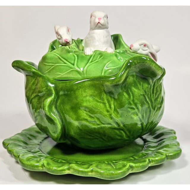 Figurative Cabbage and Bunny Turreen and Platter- Set of Two of Two For Sale - Image 3 of 12