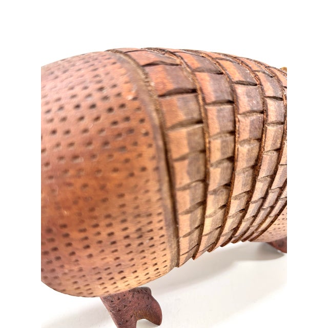 Vintage Hand-Carved Wooden Armadillo Sculpture – Signed Folk Art Figure 1991 – Articulated Accordion Body For Sale - Image 11 of 12