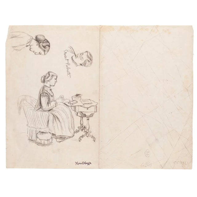 Study of Figures is original drawing in pencil on ivory paper, realized by Marcel Mangin (French, 1852 - 1915), with the...