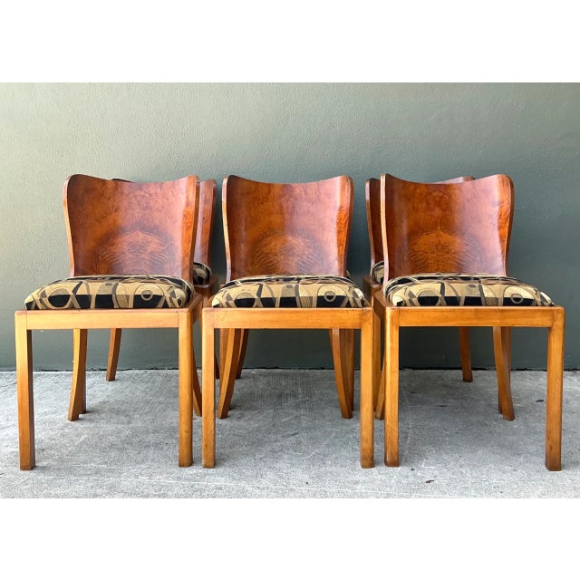 Wood Vintage Art Deco Style Burl Wood Dining Chairs - Set of 6 For Sale - Image 7 of 12