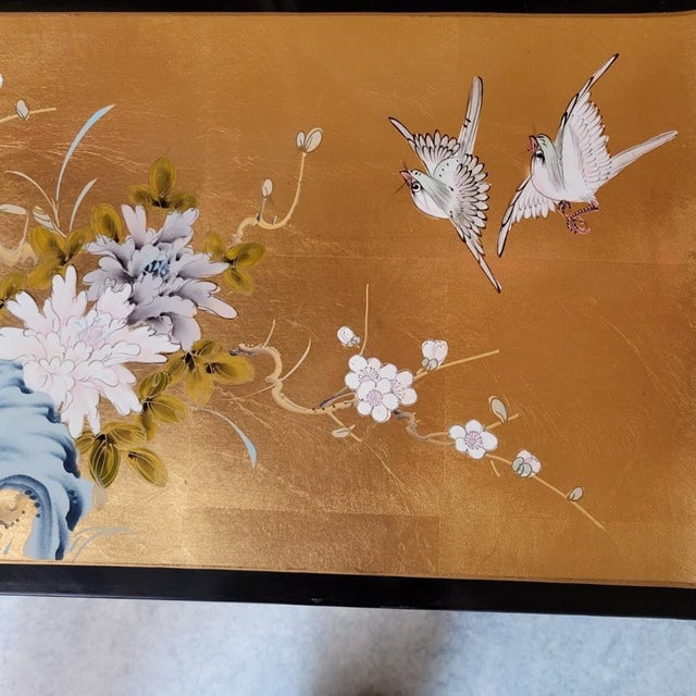 Hollywood Regency Black Lacquer & Gold Leaf Chinoiserie Bench For Sale - Image 11 of 11