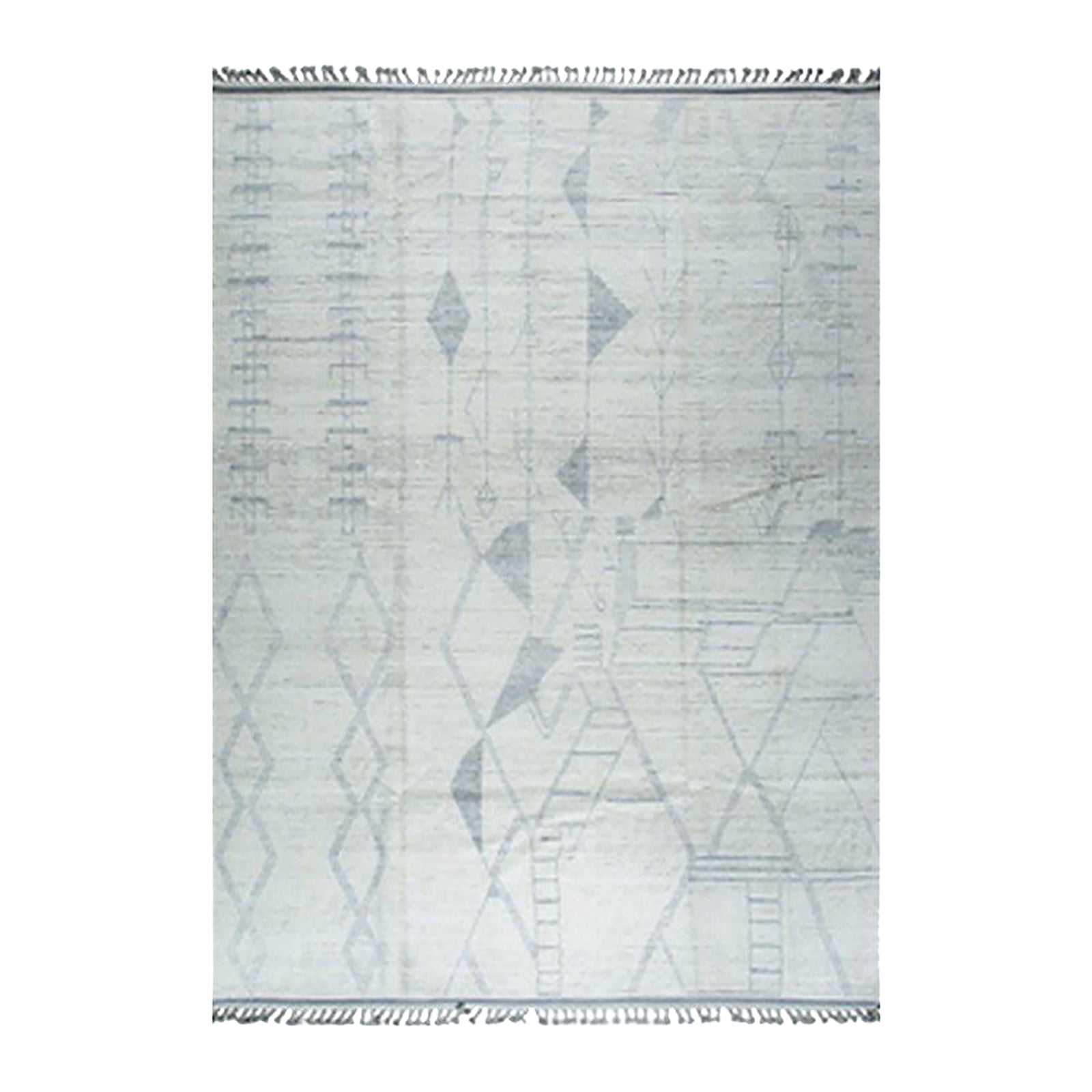 9x12 Ivory Hand-Knotted Wool Diamond Ladder Tribal Modern Carpet Rug ...