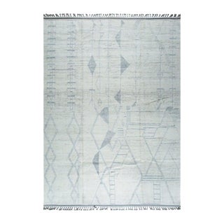 9x12 Ivory Hand-Knotted Wool Diamond Ladder Tribal Modern Carpet Rug For Sale