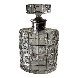 Mid 20th Century Art Deco Cut Crystal Decanter With 925 Silver Collar by Cacchione Milan For Sale