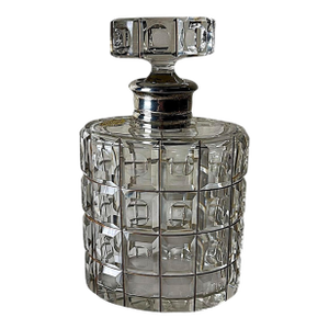 Mid 20th Century Art Deco Cut Crystal Decanter With 925 Silver Collar by Cacchione Milan