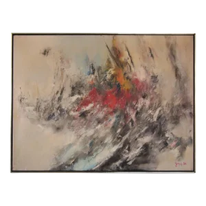 Mid 20th Century Original Vintage Abstract Expressionist Impasto Textured Painting, Oil on Canvas, Framed