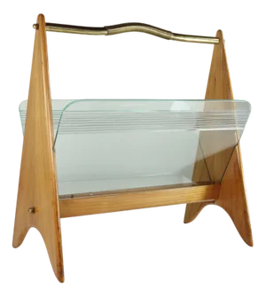 Mid-Century Modern Italian Design Wood Glass Magazine Rack, 1950s