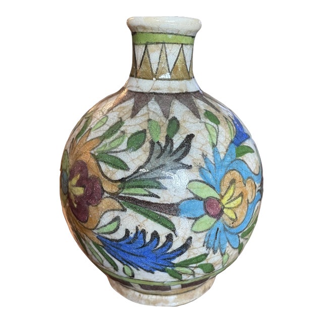 Antique Persian Qajar Iznik Polychrome Vase For Sale