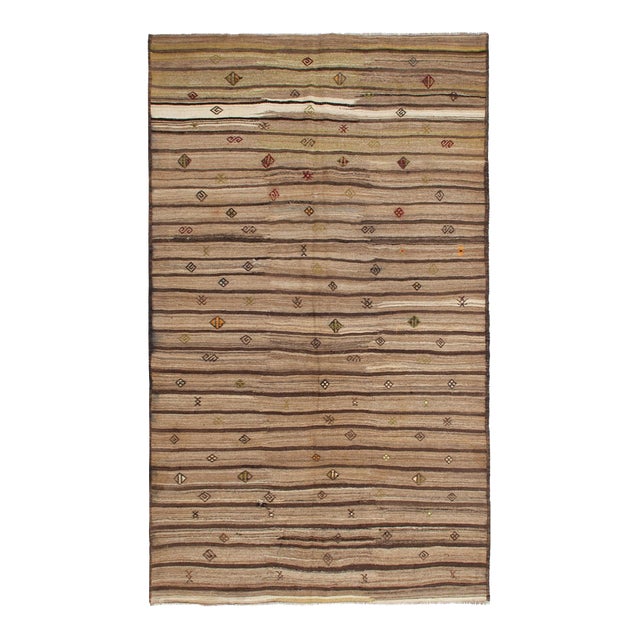Vintage Brown Turkish Kilim Rug - 6`6" X 11`0" For Sale