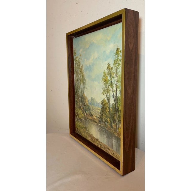 1980s Vintage Original Hans Leich Oil Painting Realism Pond Landscape on Canvas For Sale - Image 5 of 12