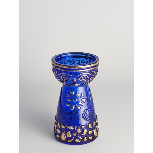 Mid-Century Modern Cobalt Blue and Gold Glass Hyacinth Vase by Walther Glas, 1970s For Sale - Image 14 of 18