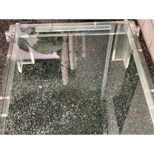 Vintage Lucite Coffee Table With Thick Acrylic Frame and Glass Top For Sale - Image 11 of 12