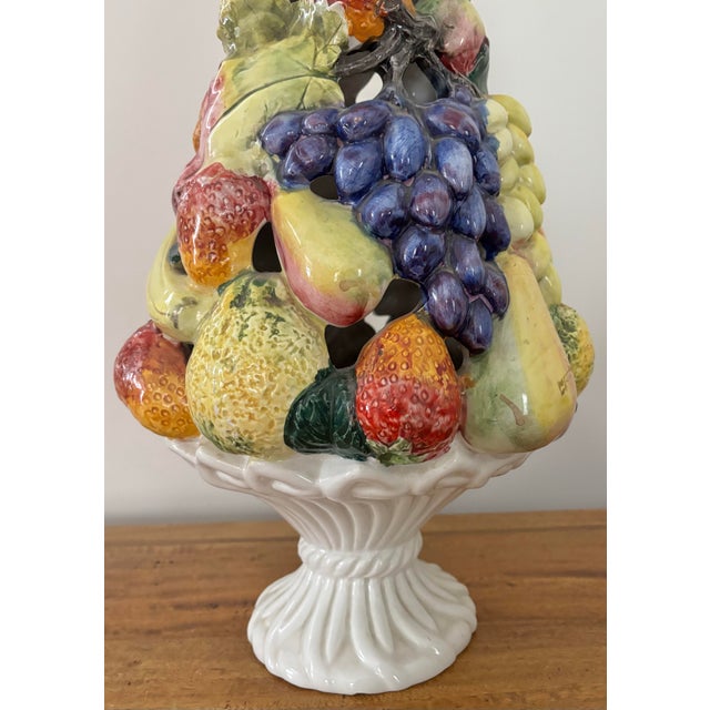 Large Hand Painted Italian Pottery Fruit Topiary Centerpiece For Sale - Image 9 of 12