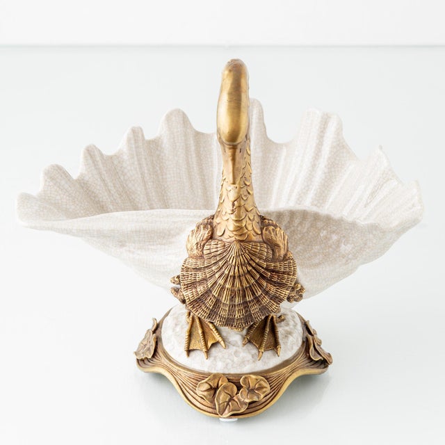 Hollywood Regency Sculptural Porcelain Swan Bowl For Sale - Image 9 of 16