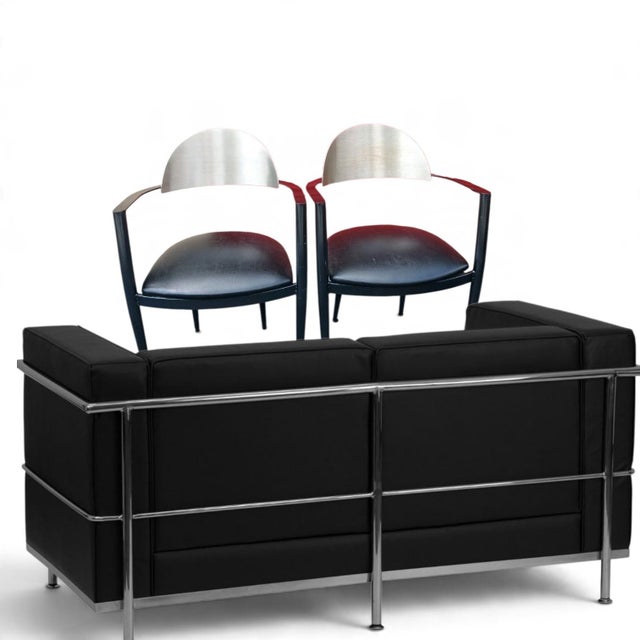 Black Premium MCM Sophisticated Reproduction of the Lc2 Petit Modele Two-Seat Loveseat. For Sale - Image 8 of 12