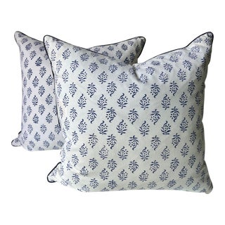 Blue & White Print 18" Pillows-Feather Inserts-A Pair For Sale