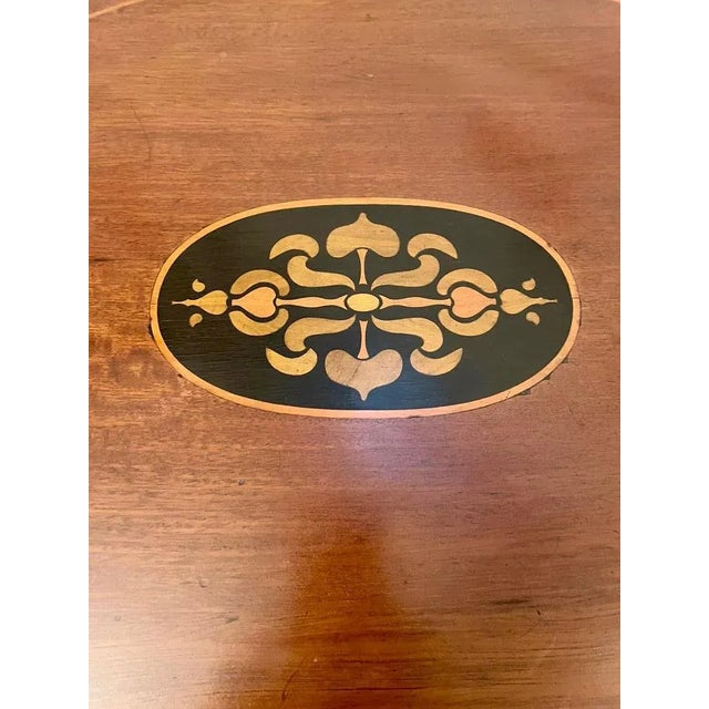 Antique Art Nouveau Inlaid Mahogany Oval Lamp Table For Sale - Image 5 of 12
