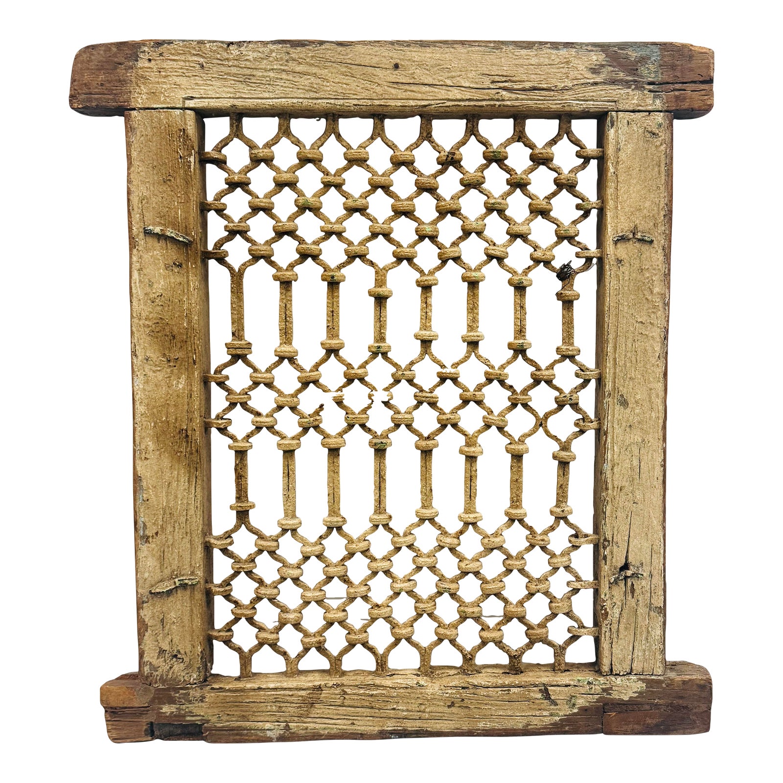Antique Wood and Metal Indian Jali Window | Chairish