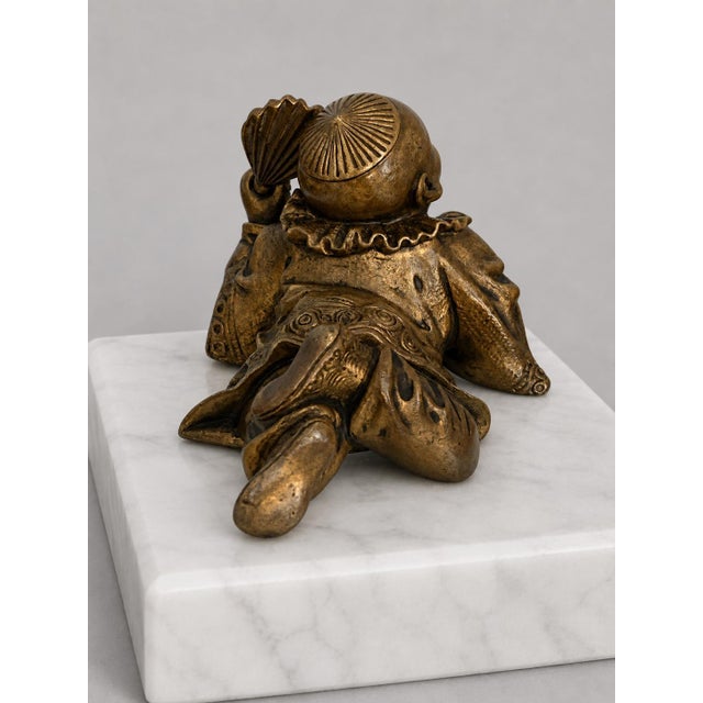 Late 19th Century 19th Century Japanese Meiji Bronze Reclining Karako Boy Okimono With Articulated Fan For Sale - Image 5 of 12