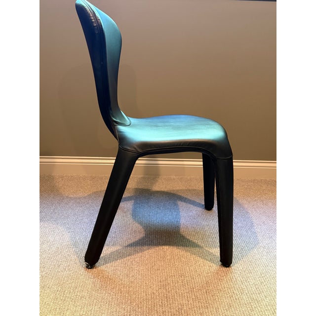 Modern 6 Roche Bobois "Marylin" Chairs - Inca Leather Black For Sale - Image 3 of 6