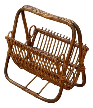 Italian Modern, Rattan, Bamboo, Cane, Magazine Rack, Italy, 1960s