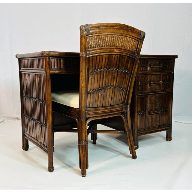 Modern 1980s Vintage Split Bamboo Desk & Matching Chair - Set of 2 For Sale - Image 3 of 12