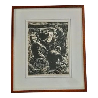 Original Vintage Woodcut by Robert Von Neumann, Framed, Signed, 18.5” X 15” For Sale