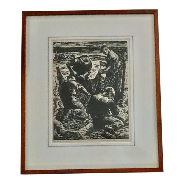 Original Vintage Woodcut by Robert Von Neumann, Framed, Signed, 18.5” X 15” For Sale