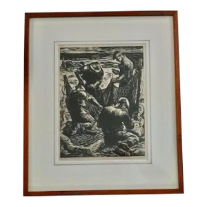 Original Vintage Woodcut by Robert Von Neumann, Framed, Signed, 18.5” X 15”