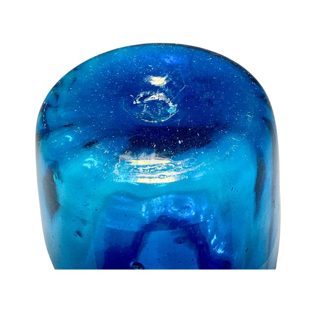 Large Hand-Blown Blue Glass Vase 13.5” For Sale In Los Angeles - Image 6 of 6