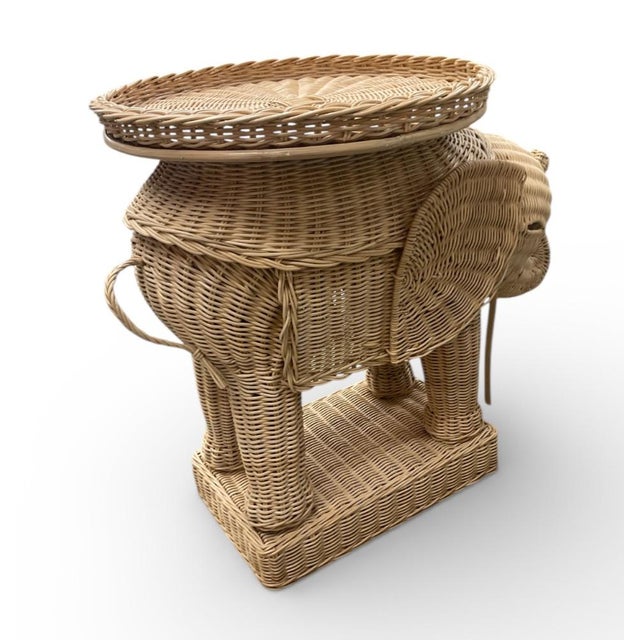 Boho-Chic Wicker Elephant Side Table For Sale In West Palm - Image 6 of 7